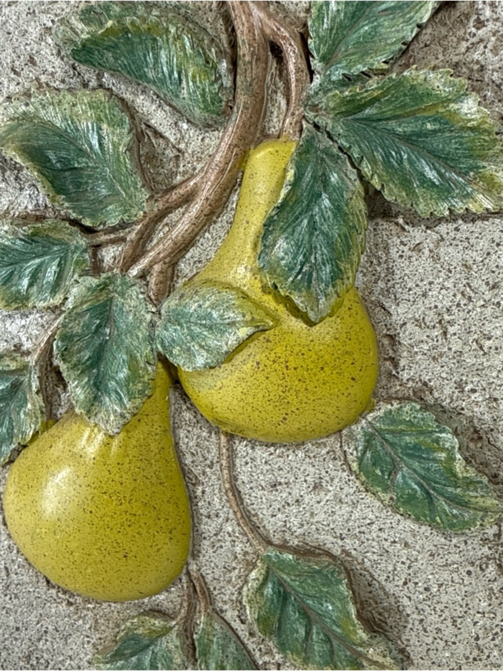 3D Pears on Branch with Leaves 10.5” X 8” Textured Fruit Wall Hanging Decor